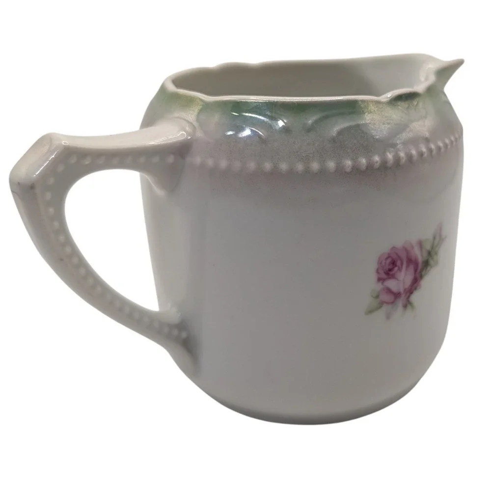 Vintage Creamer Pitcher Pink Flowers Roses‎ Hand Painted Germany Textured Dots